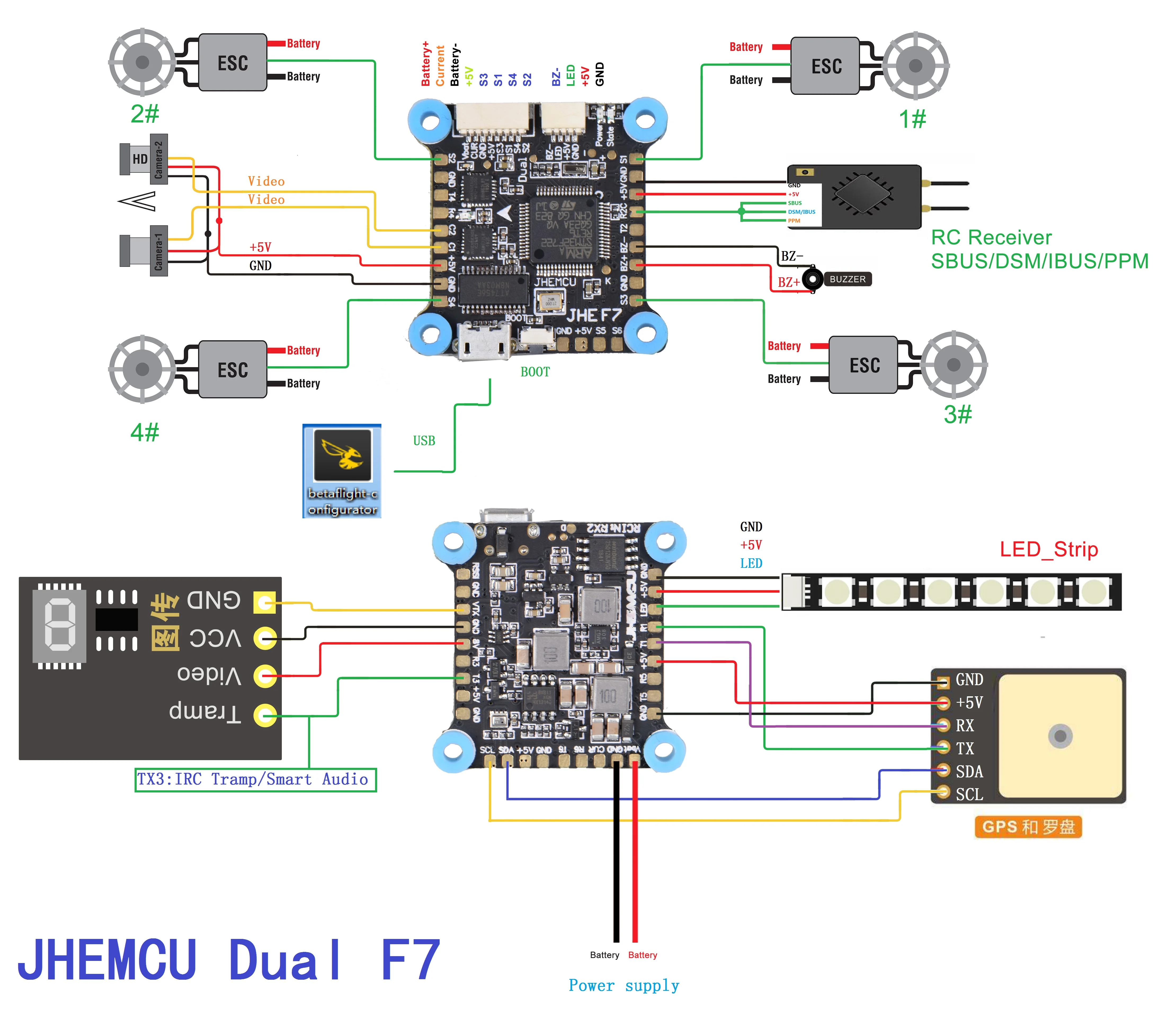 JHEMCU двойной гироскоп F7 Контроллер полета AIO OSD 5 в 8 в BEC и черная коробка 30,5x30,5 мм для радиоуправляемого дрона FPV гоночный Мультикоптер