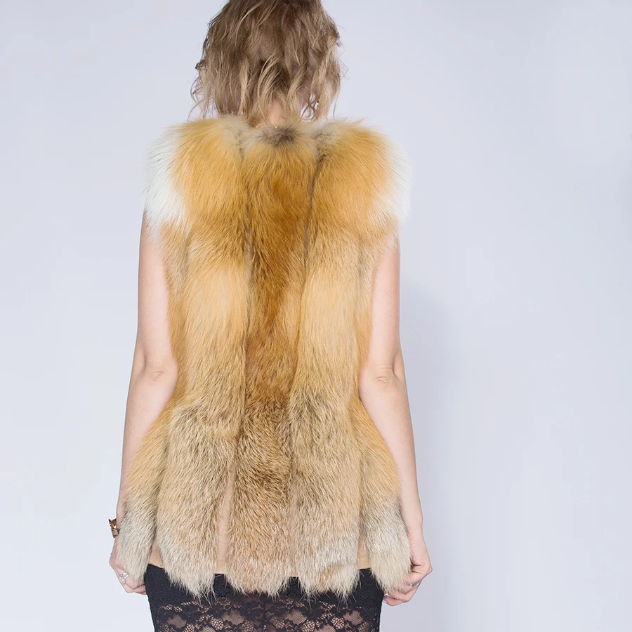 2022 Winter Natural color Real Red Fox Fur Vest For Women Genuine Fox Fur Waistcoat Natural Fox Fur Sleeveless Outwear