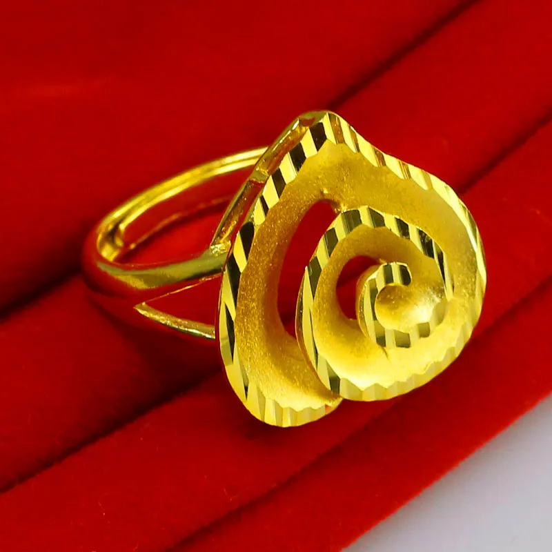 Романтические кольца манжеты в форме сердца Золотое желтое золото вихревые