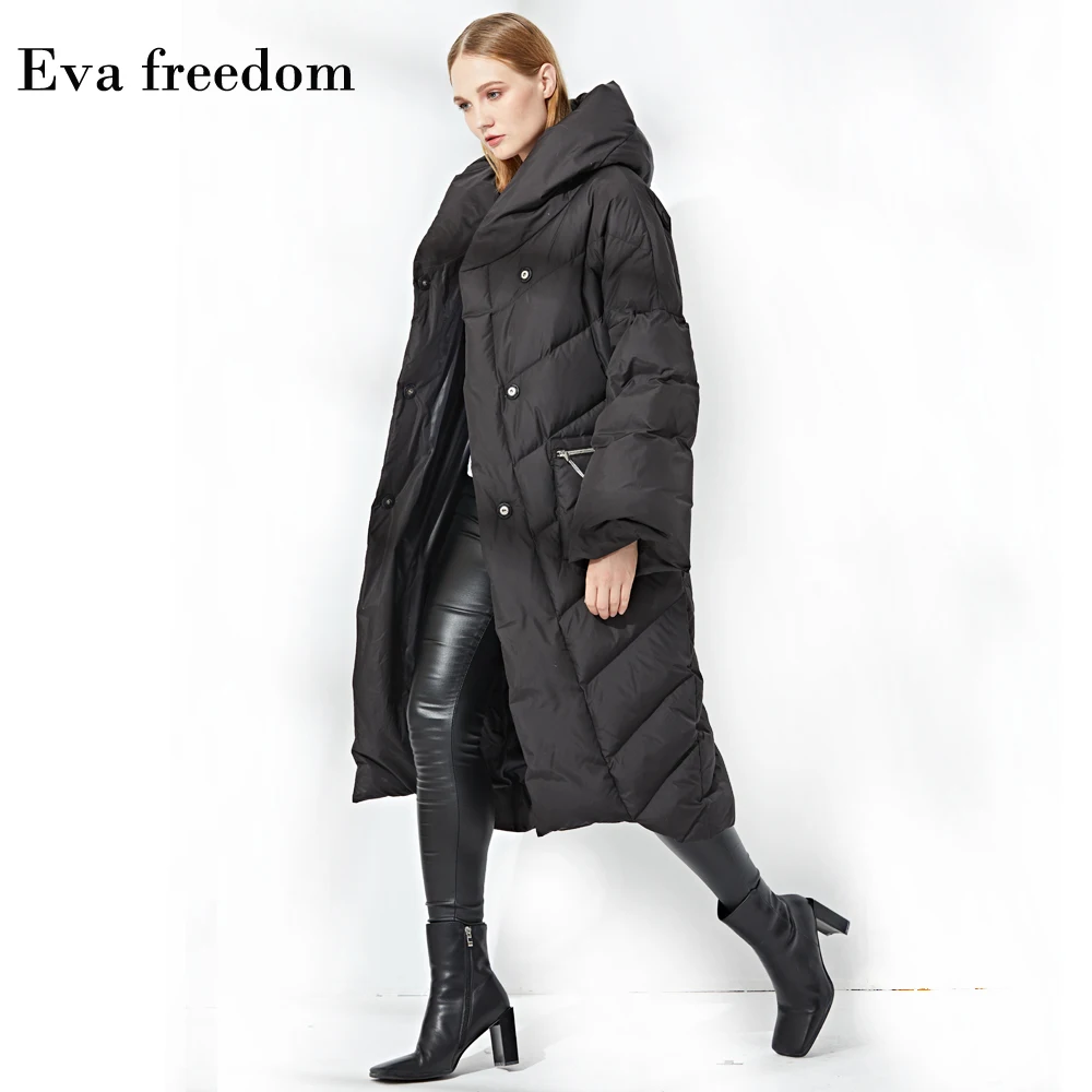 

White Duck Down Jacket Women's Novel Design Winter 2021 New Large Size Loose Hooded Down Jacket Long