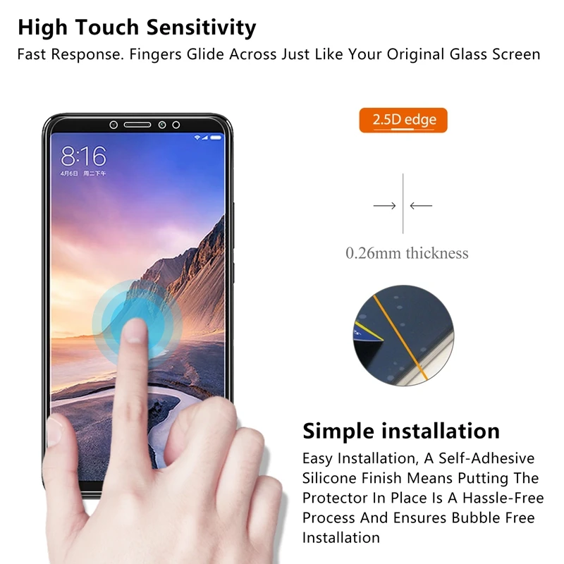 2 шт./лот 2.5D 0 26 мм 9H закаленное стекло для Xiaomi Mi Max 3 Защитная пленка экрана max3