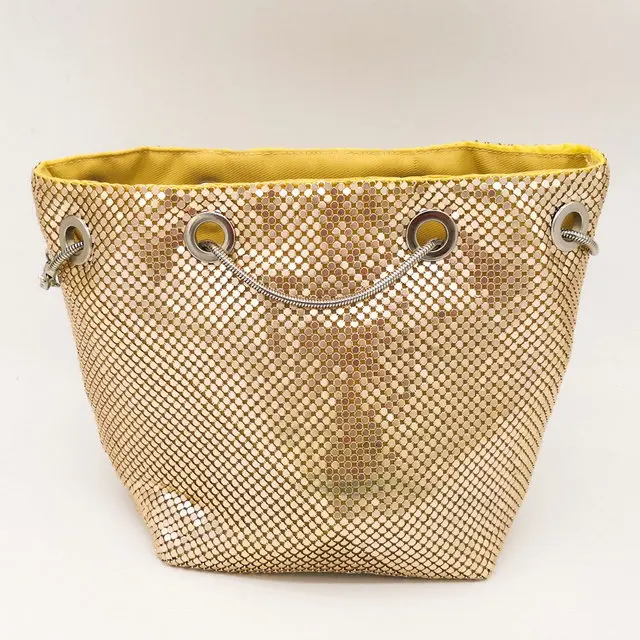 Gold Evening Bag Boutique De FGG, женские сумки, алюминиевые мини вечерние клатчи, дамские повседневные металлические клатчи, кошелек для монет, вечерние сумочки на цепочке - Цвет: Gold Evening Bag