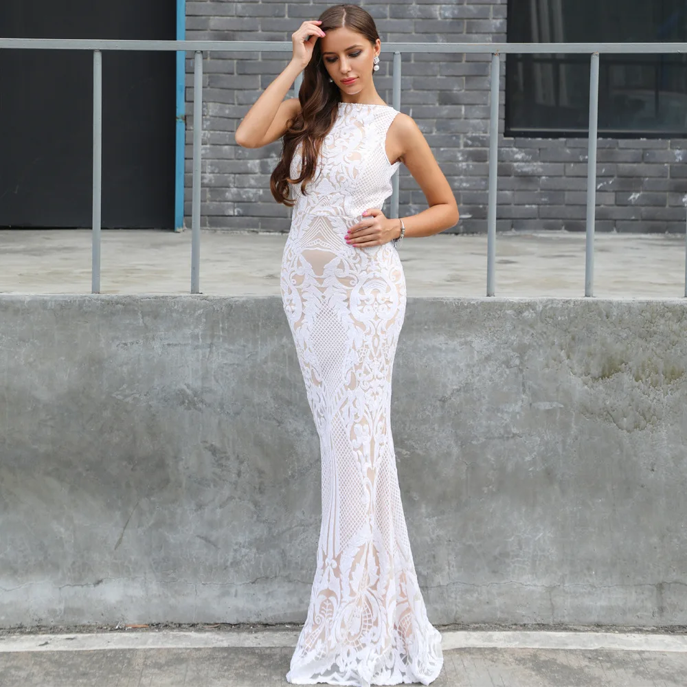 Летние платья женские формальные с блестками для женщин Bodycon макси Вечерние ретро платье белый черный