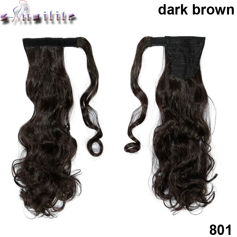 dark brown S-noilite 23 дюйма длинные волнистые волосы на заколках в хвосте накладные волосы конский хвост шиньон синтетические волосы обертывание вокруг хвоста пони наращивание волос - Цвет: dark brown