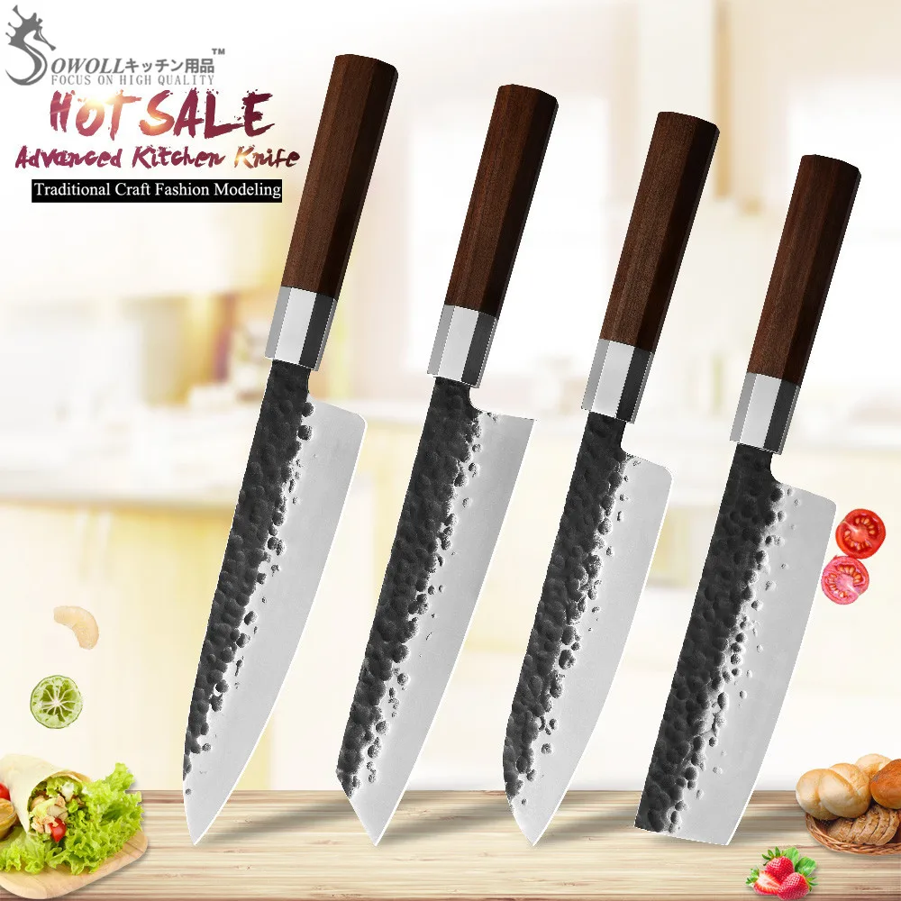 Нож кованый из нержавеющей стали высокой твердости Kirisuke Santoku ножи накири | Дом и