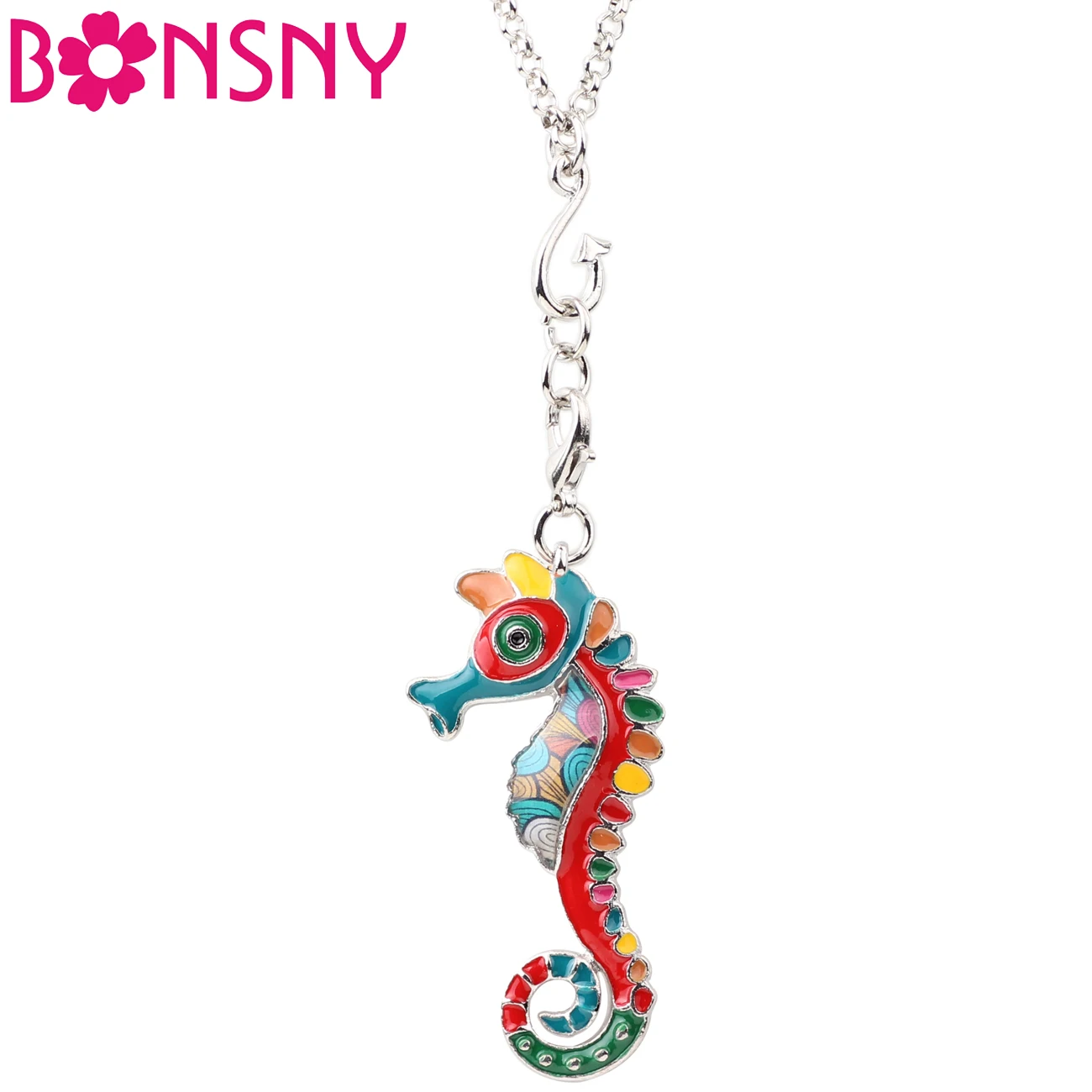 

Bonsny Enamel Alloy Ocean Animal Hippocampus Necklace Pendant Chain Choker Hot Charm Novelty Jewelry For Women Girls Teens Gift