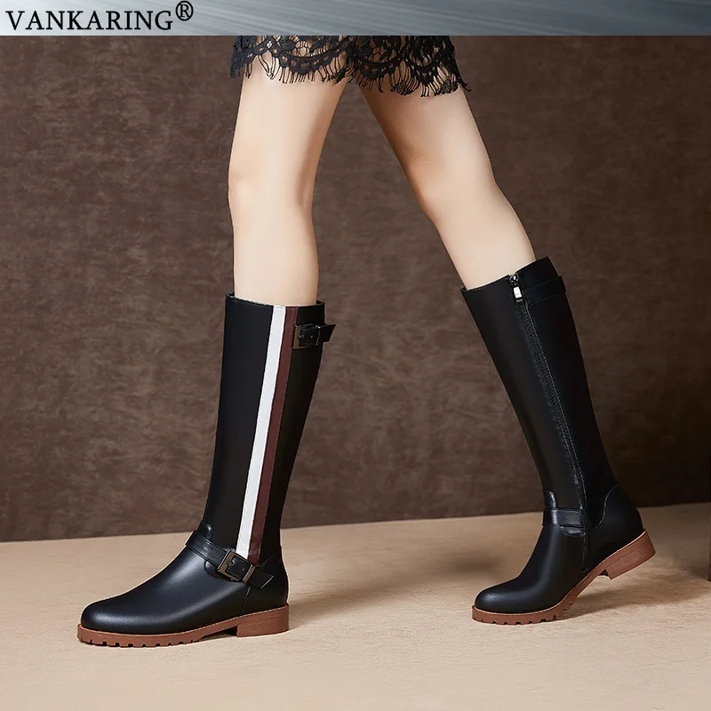Осенне-зимние сапоги; женские кожаные сапоги до колена; zapatos mujer; винтажные сапоги для верховой езды на низком каблуке и платформе; большие размеры; chaussure femme