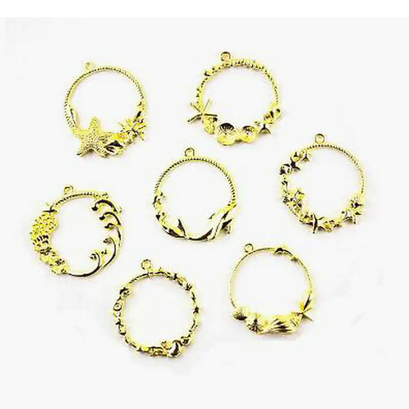 

7pcs Mix Cute Seashell Dolphin Pendant Metal Frame DIY Jewellery Charms Handmade Accessories Craft UV Resin Ocean Open Bezels