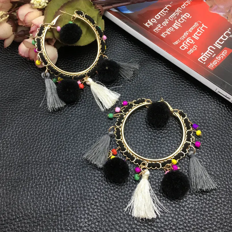 Manilai многоцветный pom кисточкой большой Серьги Этнические украшения себе