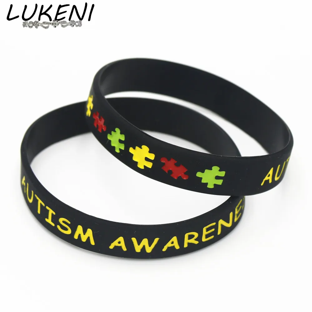 

LUKENI New Fashion 1PC Black Autism Awareness Puzzle Silicone Wristband Medical alert Silicone Bracelets&Bangles Gifts SH075BK