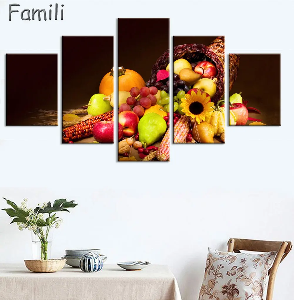 5 шт. холст картины для кухни фруктовый Настенный декор современные цветы