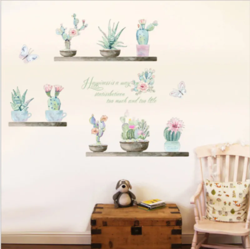 Летние тропические суккулентные растения кактус наклейки на стену Наклейка