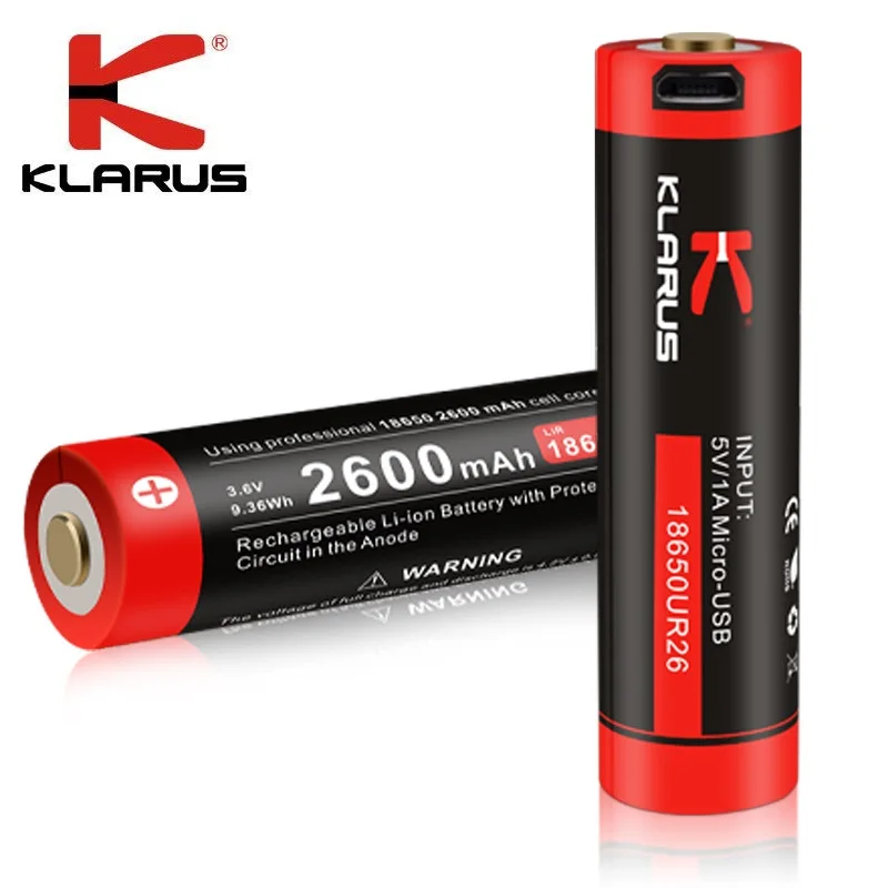 Новая Klarus многоуровневая защита 18650 2600 мАч 3.6В литий ионная батарея с зарядкой Micro