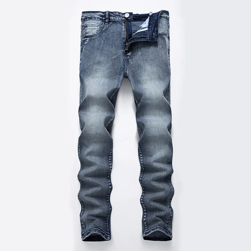 Gray blue Silentsea серый Рваные джинсы Для мужчин простой Denim Тощий бренд Slim Fit Марка Жан брюки плюс Размеры байкерские джинсы - Цвет: Gray blue