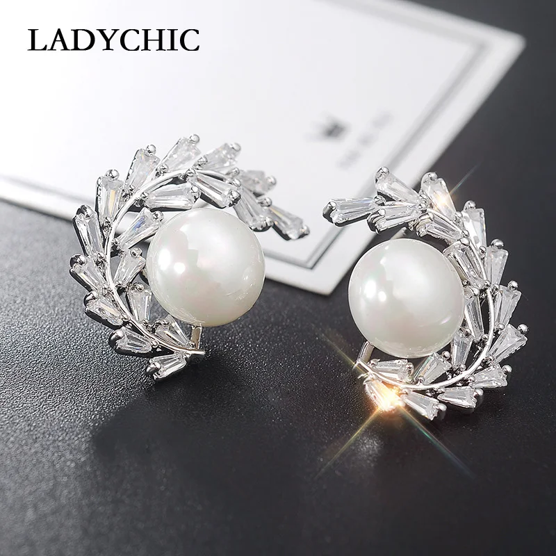 LADYCHIC Элегантные Дизайнерские листья оливковой ветви серьги с цирконием