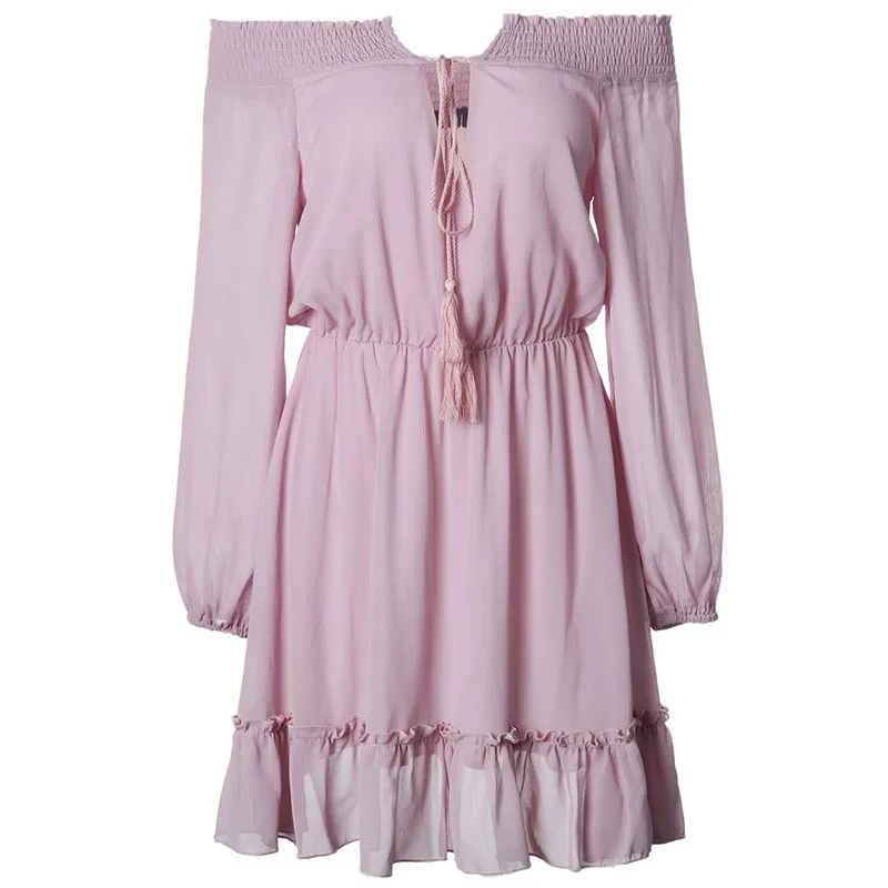 Boho шифоновые платья с вырезом лодочкой летние пляжные мини фонарики длинным