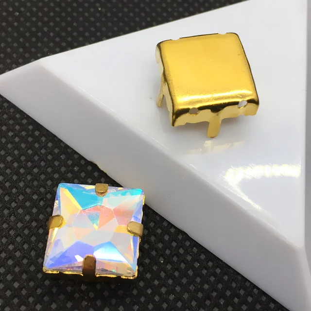 TopStone Princess Square Sew on Gold Claw Rhinestone Glass Crystal 8 12 14 мм высокое качество пришитый камень