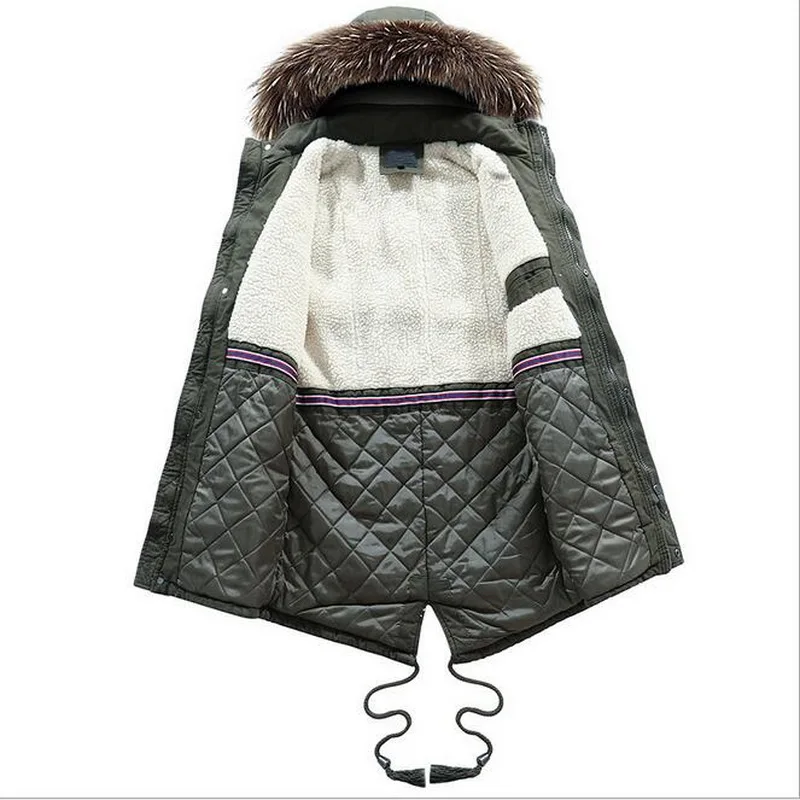 Men Irregular Hem Drawstring Fur Collar Coat Men Brand Fleece Fur Collar Military Parkas Warm Outwear