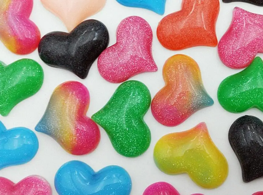 23x30 мм блестящее украшение из смолы в форме сердца милые бусины с плоским