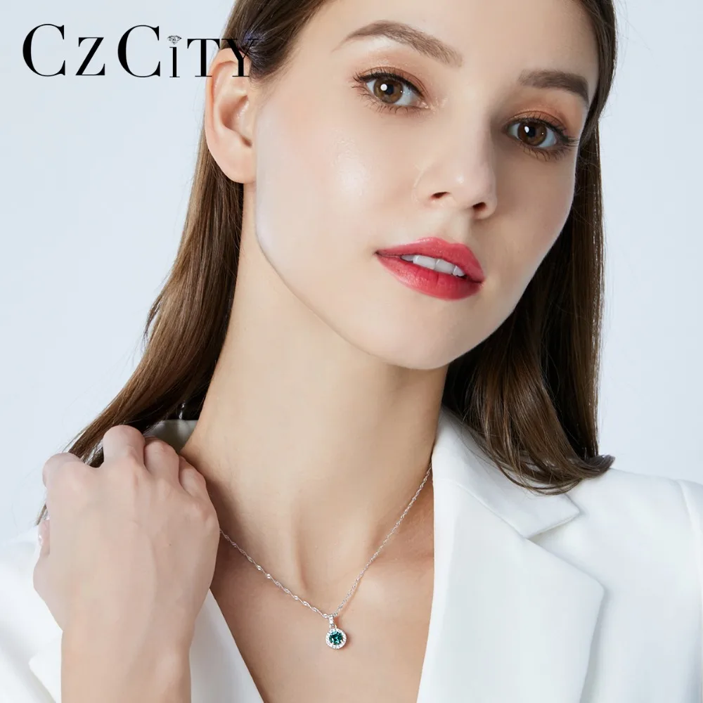 CZCITY ожерелье из чистого 925 пробы серебра для женщин, модное красочное ожерелье с подвеской из драгоценных камней, очаровательное рождественское ювелирное изделие