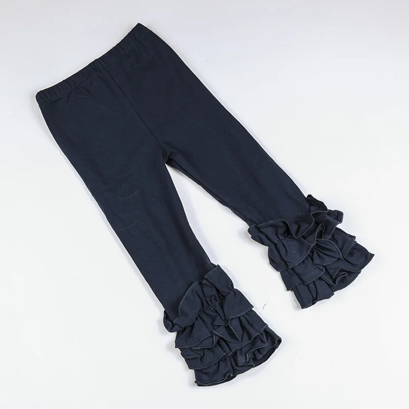 Navy blue Детские леггинсы штаны для девочек брюки с рюшами для малышей, леггинсы для девочек, розовые леггинсы с тремя оборками для девочек От 1 до 9 лет - Цвет: Navy blue