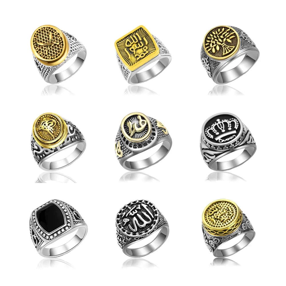Пун мусульманский Бог Винтаж античный Готический стальной мужской палец кольцо