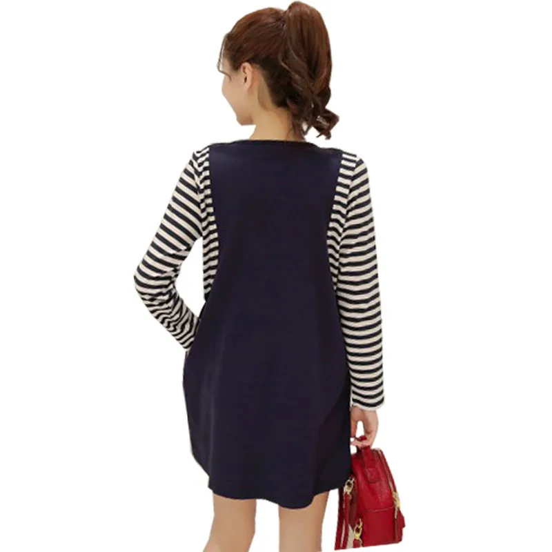 Имитация двух частей платье футболка с длинным рукавом для кормящих мам топы