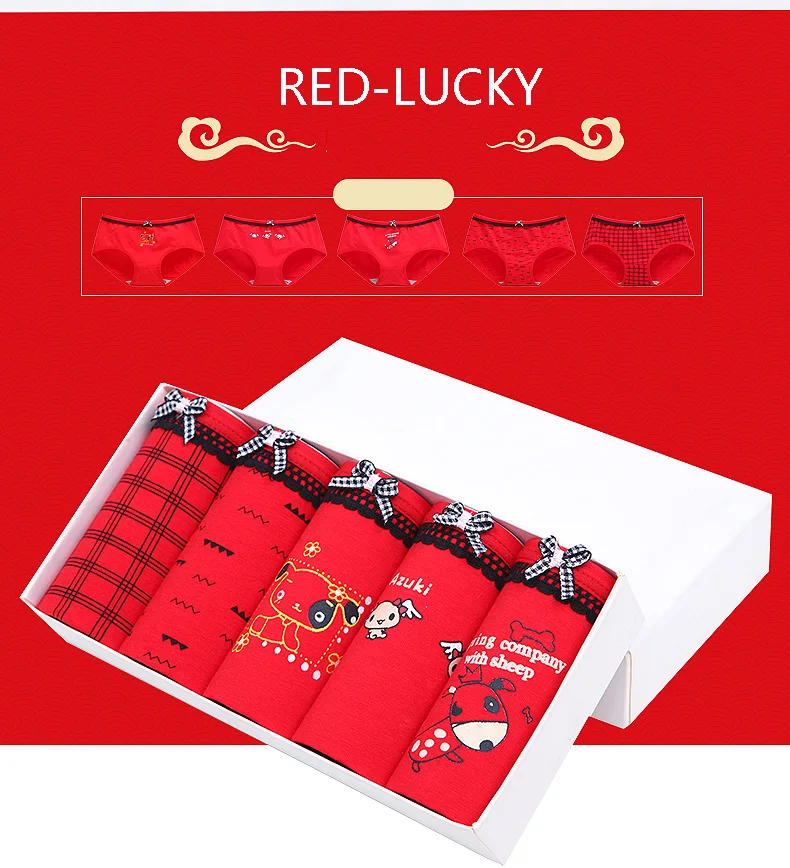 LANGSHA 5 шт./лот, хлопковые трусики, пикантные женские трусики Lucky, красное бесшовное нижнее белье для девочек, милые удобные штаны, дышащие трусы