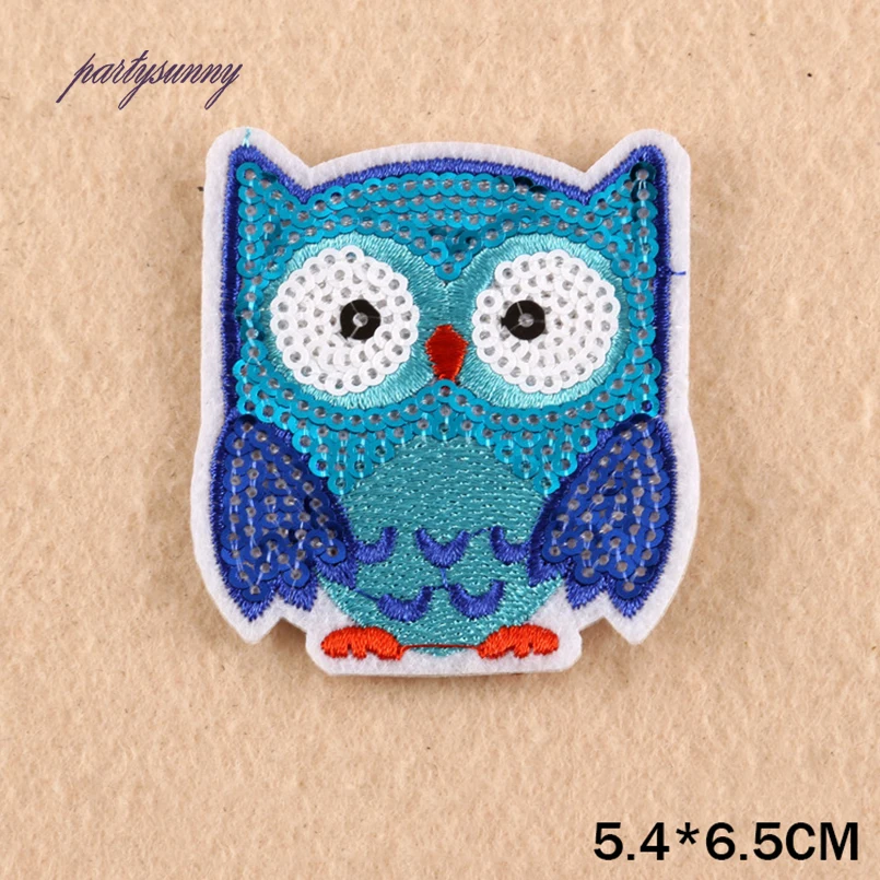 PF 9 шт./лот Блесток Патчи Бантом Сова Мультфильм Ткань Вышивка Утюг на Швейной