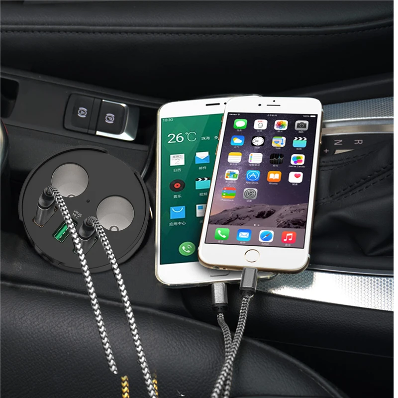 Автомобильное зарядное устройство Turata Quick Charge 3,0 с 3-usb-портами, 2 гнезда, прикуриватель 12 В/24 В, держатель для чашки постоянного тока, адаптер питания, зарядное устройство для телефона