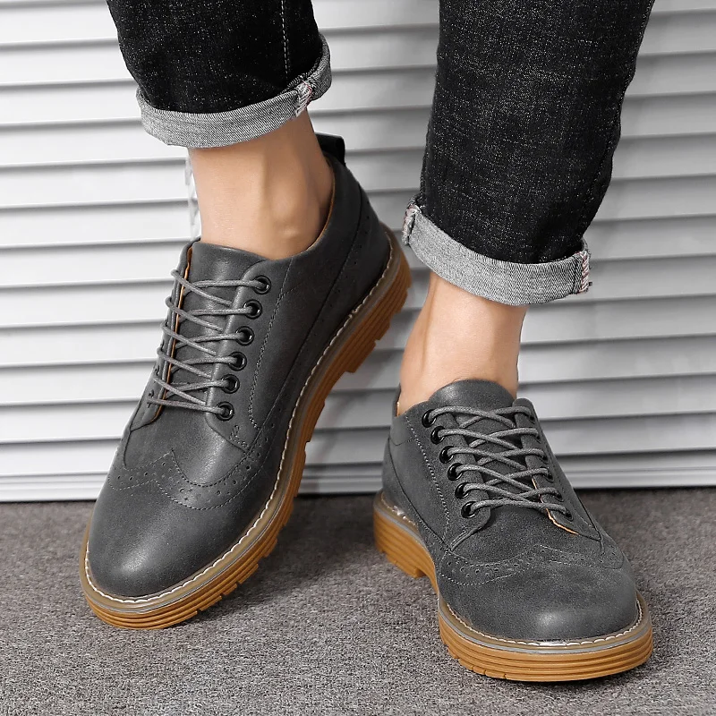 Autumn Flats Leather Men's Shoes Fashion Casual Wedding Formal Business Lace Up Male Dress Zapatillas Hombre 4 | Обувь