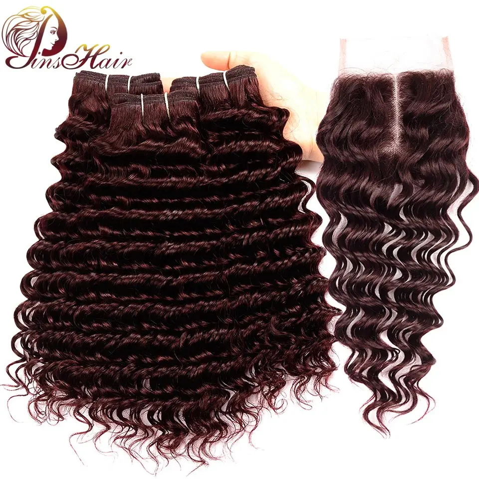 Bold Red 99J волосы с глубокой волной перуанские застежкой Pinshair густые бордовые 100