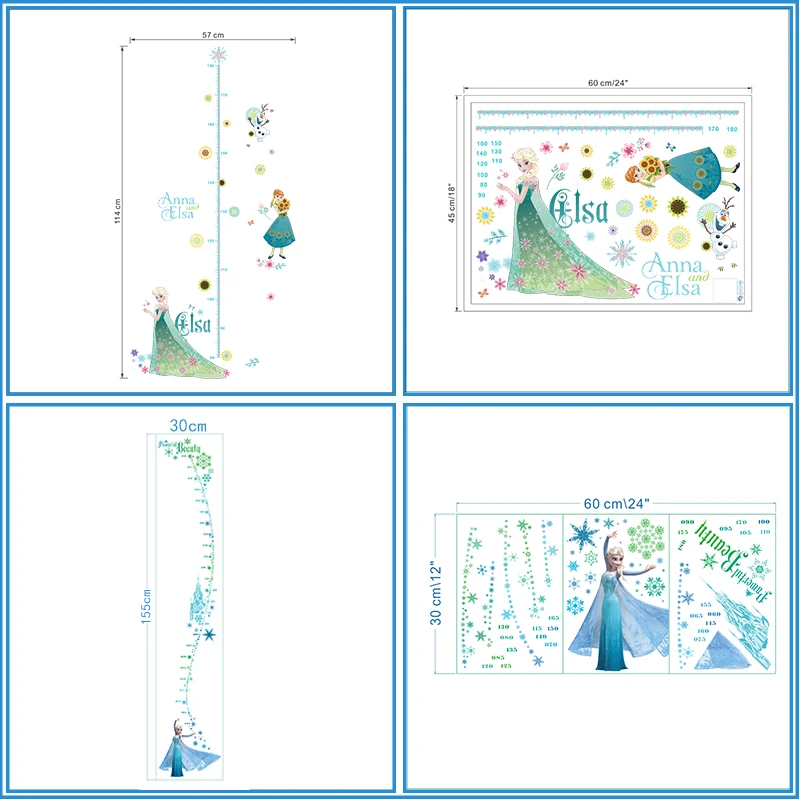 cartoon disney frozen height measure wall stickers bedroom home decor Elsa Anna princess growth chart wall decals posters