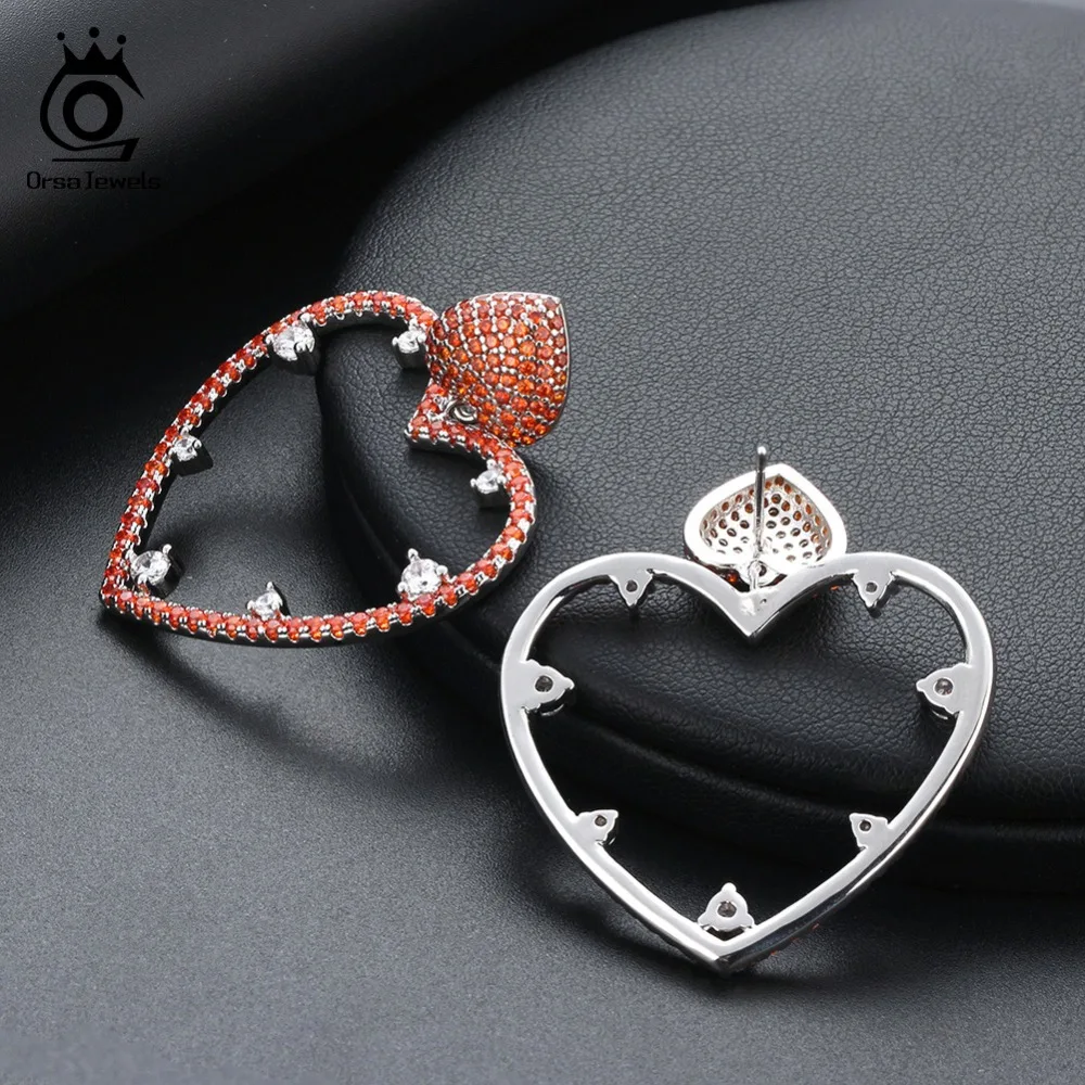 ORSA JEWELS Новое поступление покер Висячие серьги для девочки Красная сердечная форма Красный AAA CZ Роскошные серьги модные вечерние украшения OE228