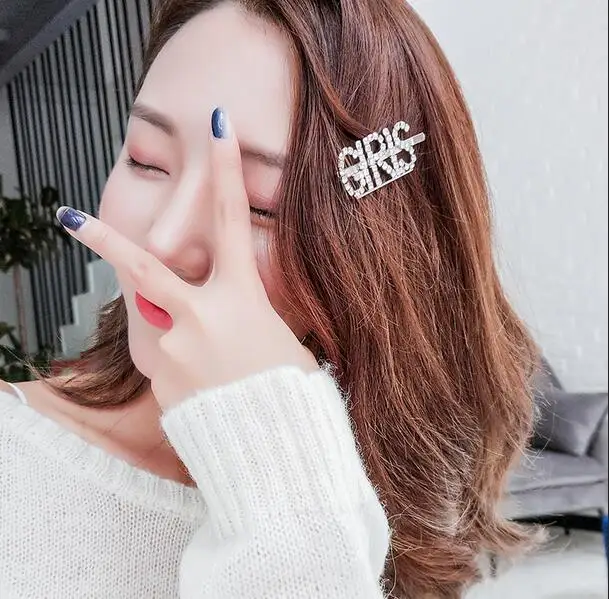 Корейские модные хрустальные заколки для волос женщин английские буквы девушки