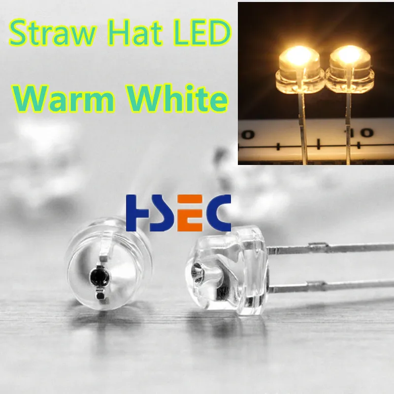 Бесплатная доставка 1000 шт. 5 мм (4 8 мм) светоизлучающие диоды Straw Hat теплый белый