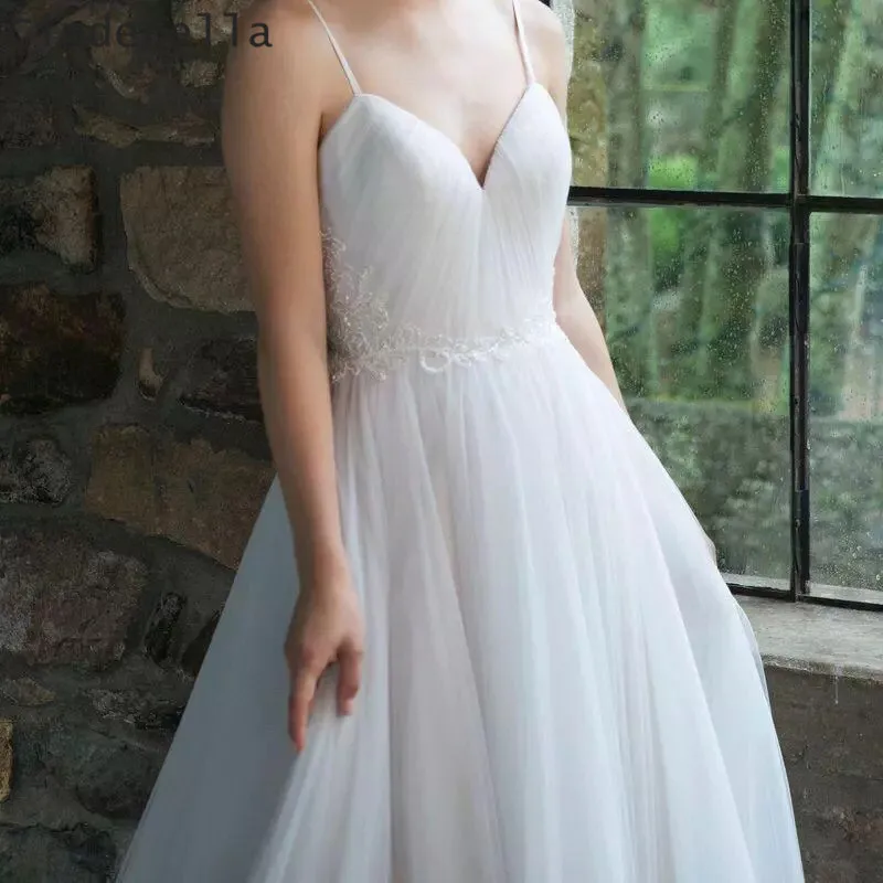 Золушка Милая Спагетти ремни длиной до пола A Line Мягкий Кружевной Тюль