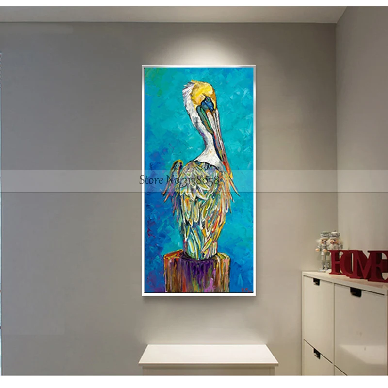 Ручная роспись масляных картин оригинальная масляная синяя Heron Bird палитра нож