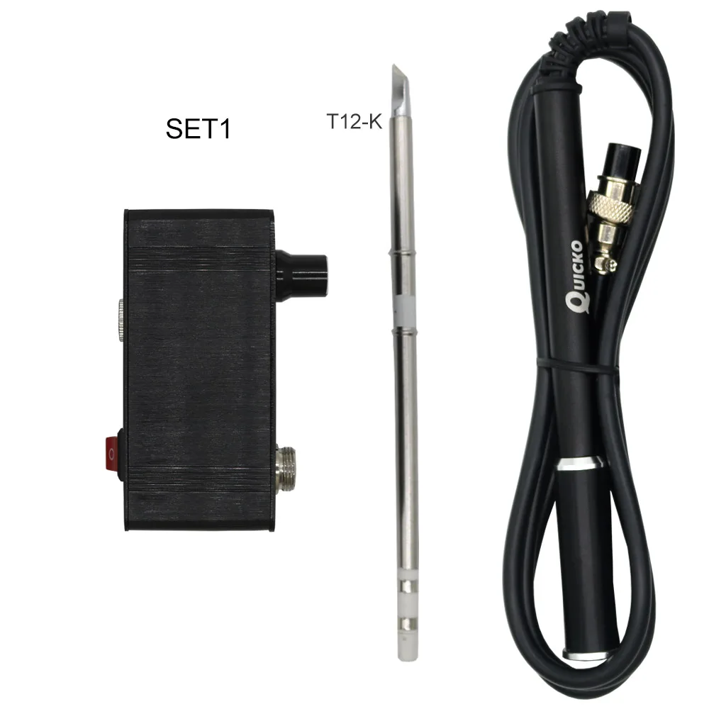 Set1 T12-942 мини OLED цифровая паяльная станция T12-M8 металлической алюминиевой ручкой с T12-ILS JL02 BL BC1 KU железные наконечники без питания - Цвет: Set1