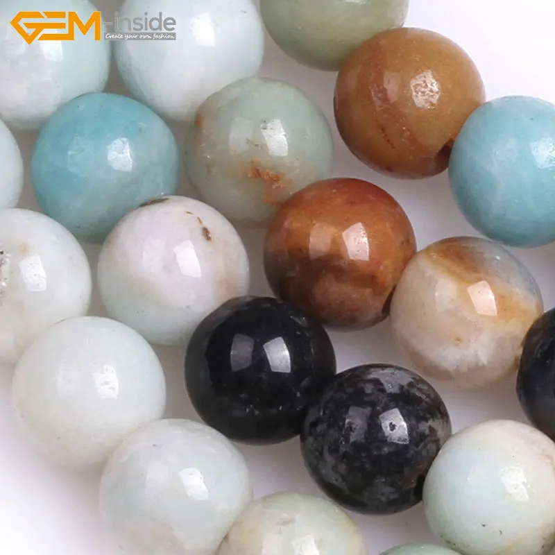 Gem-внутри круглой гладкой смешанные Цвет Амазонит Большой отверстие Камень Бисер для ювелирных изделий Making15inches DIY ювелирные изделия