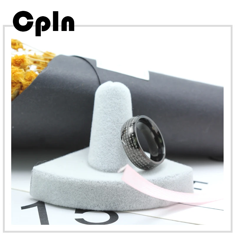 Cpln 2019 титановая сталь Религиозные ювелирные кольца буддийское Писание черное