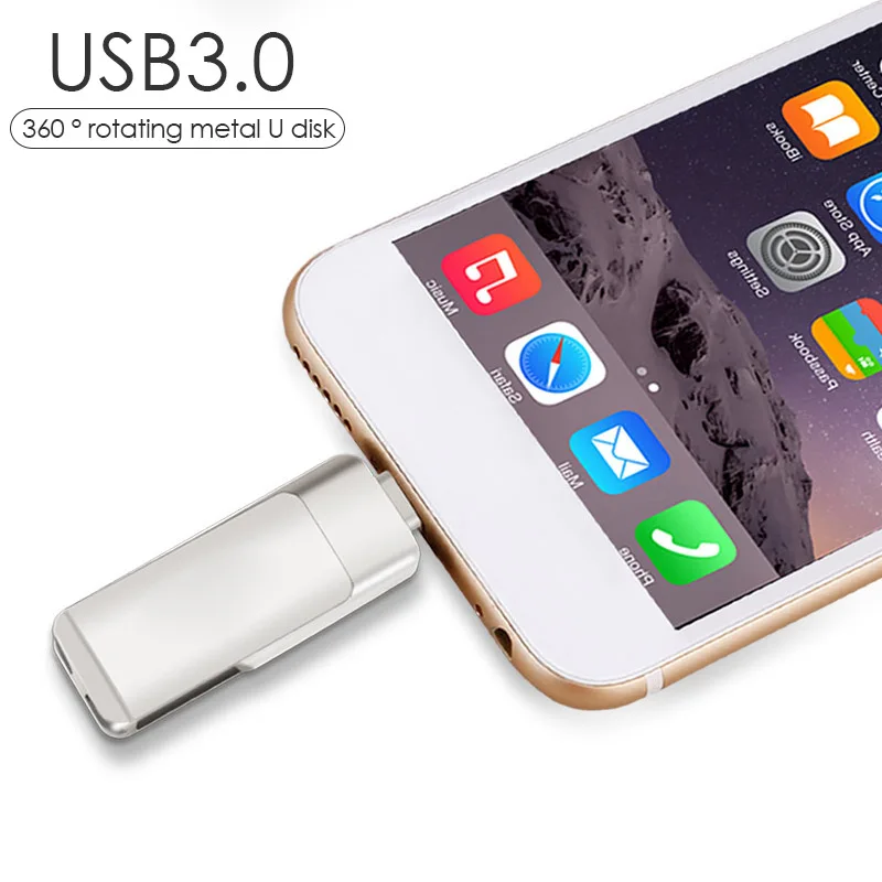 3 в 1 USB 3,0 флеш-накопитель, OTG Lightning 64 ГБ USB флэш-накопитель 32 Гб Флешка 16 Гб для iPhone 360 градусов вращающаяся U Stick память