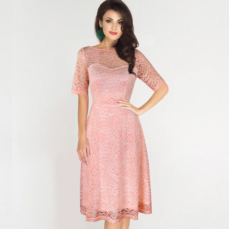 Vfemage Womens Elegant Sexy Lace See Through Tunic Casual Club Bridesmaid Mother of Bride Dress Skater A-Line Party 3977 | Женская