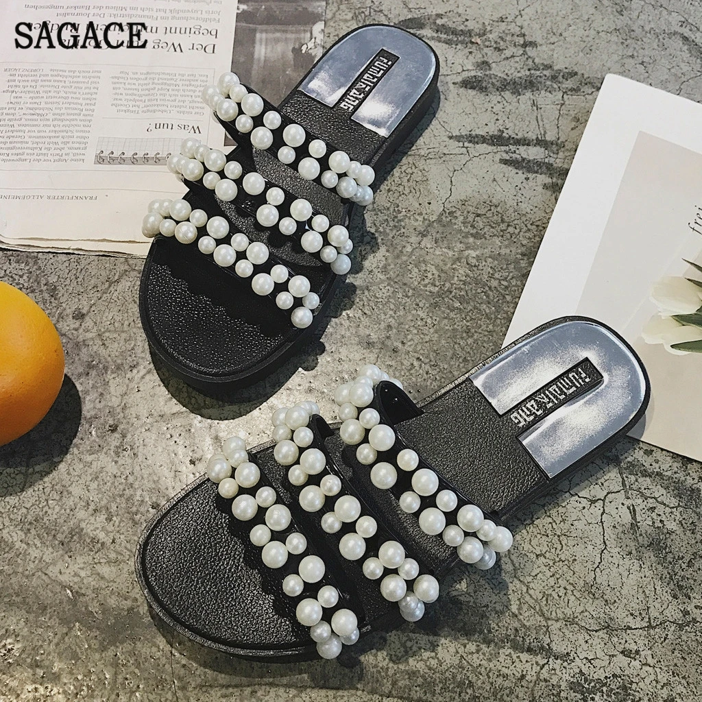 SAGACE женские модные пляжные сандалии из пвх на плоской подошве с жемчужинами