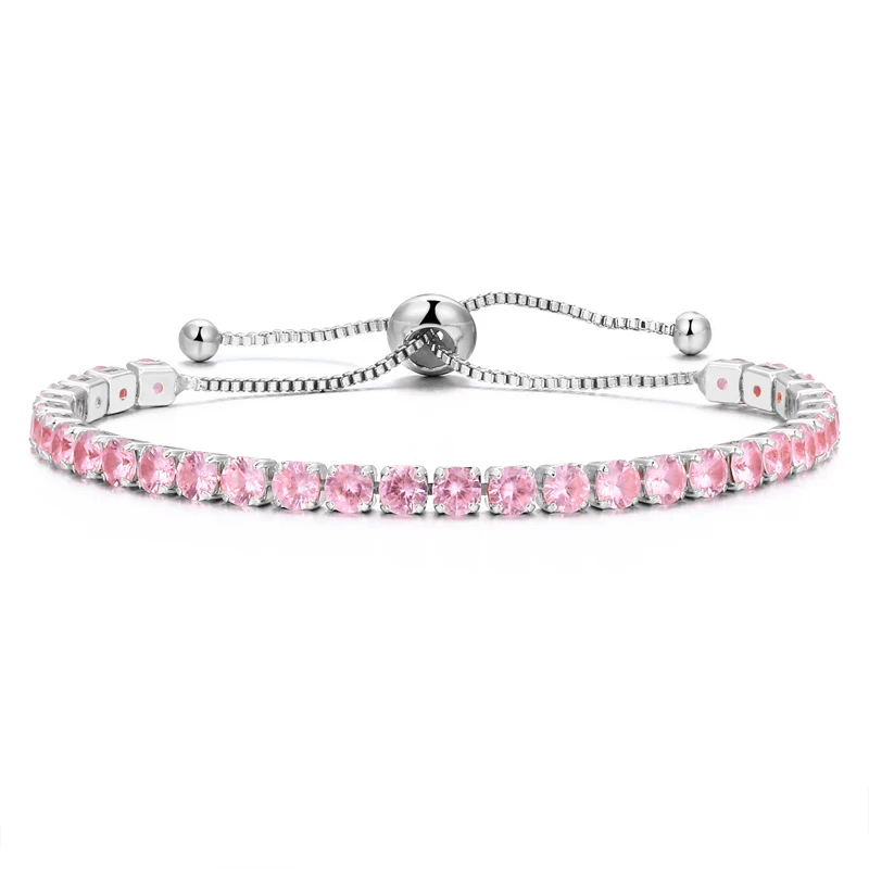 1pc silver pink 1-2 шт набор циркониевый регулируемый браслет для женщин шариковая направляющая Кристалл CZ золото/серебро цвет ювелирные изделия Pulseira Feminina - Окраска металла: 1pc silver pink