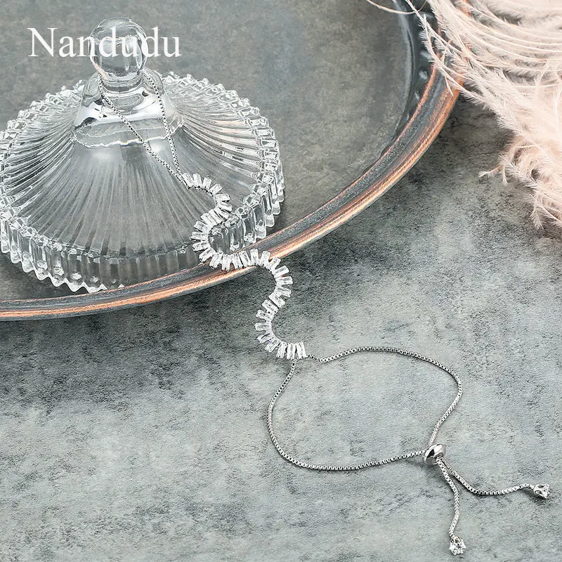 Nandudu Fashion High Level AAA Zircon Chain Bangle Trendy Palm Bracelet Silver Color Prong Setting Luxury Jewelry Gift R2095 | Украшения и