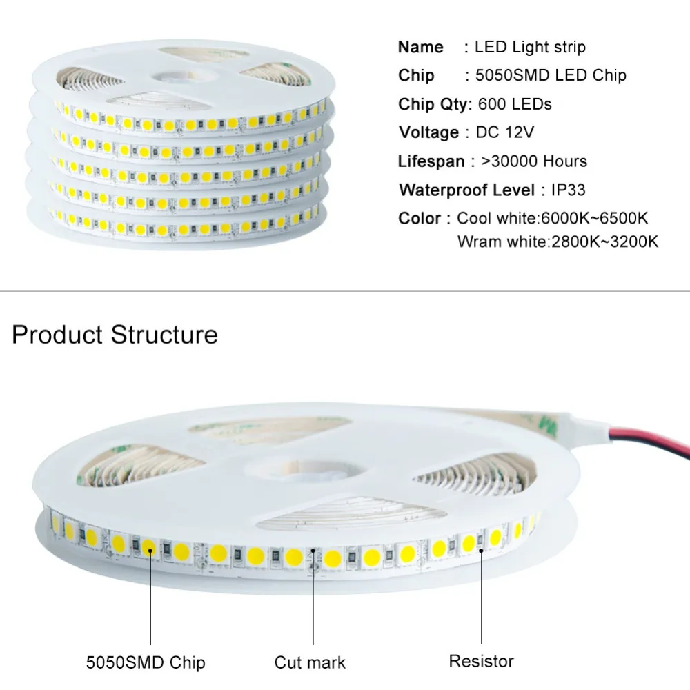 5050 SMD 600 Led светильник V Светодиодная лента Однорядная Лента лампы
