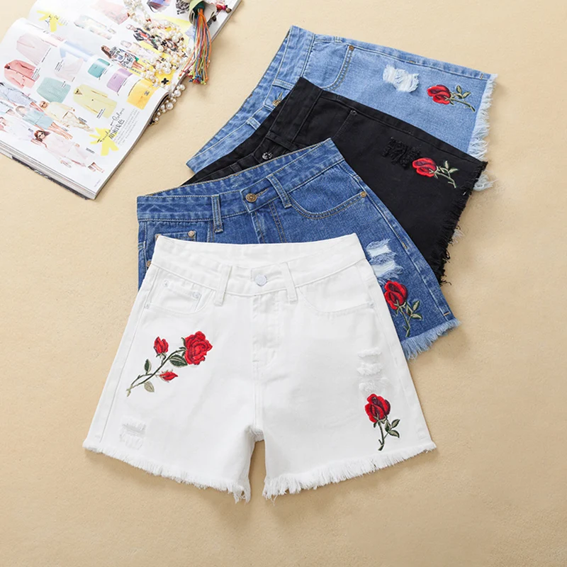 Ажурные Сетки Джинсовые шорты Для женщин синий вышивка пикантные низ с бахромой