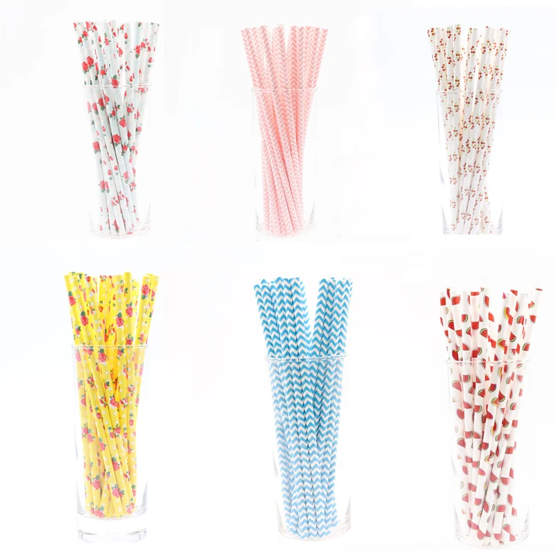 Straw Paper 25pcs Disposable tableware Hot stamping party supplies wedding Christmas for home Baby shower | Дом и сад
