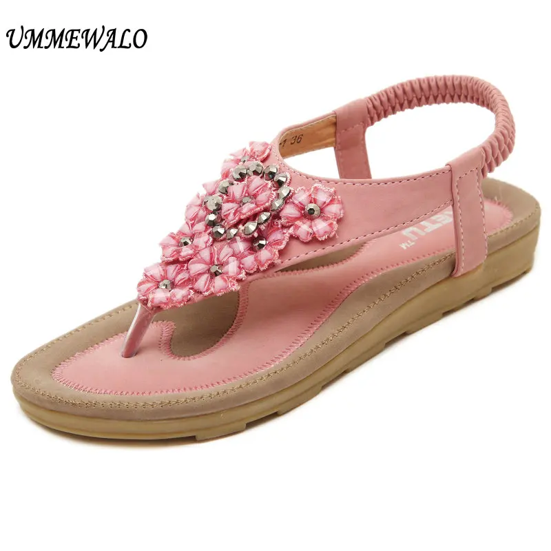

UMMEWALO Sandals Women T-strap Flip Flop Thong Flat Sandals Ladies Floral Rhinestone Gladiator Sandal Shoes Summer Zapatos Mujer